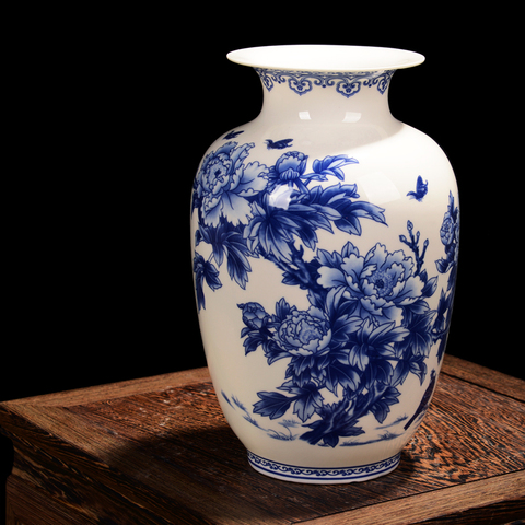 Jingdezhen-jarrón de porcelana azul y blanca, jarrón de peonía de porcelana de hueso fino, decoración China, jarrón de cerámica de alta calidad ► Foto 1/5