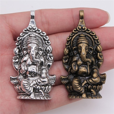 1 pieza de dije de Buda Ganesha elefante 62x32mm colgante de fabricación antigua apto para joyería de bricolaje de Color plata tibetana Vintage ► Foto 1/5