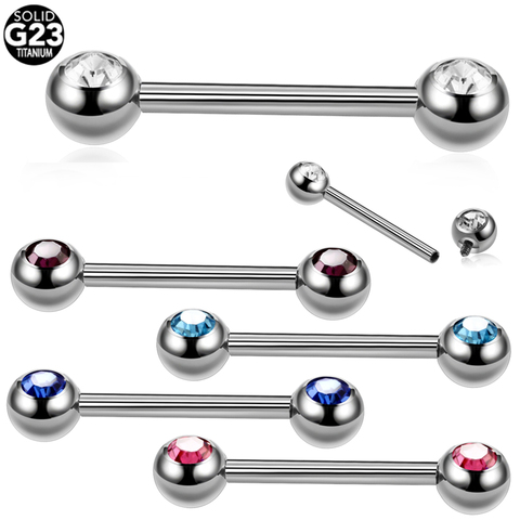 2 unids/lote G23 de Piercing de la lengua barra anillos internamente hilo CZ gema aros con forma de mancuerna para Piercing pezón Sexy joyería ► Foto 1/6