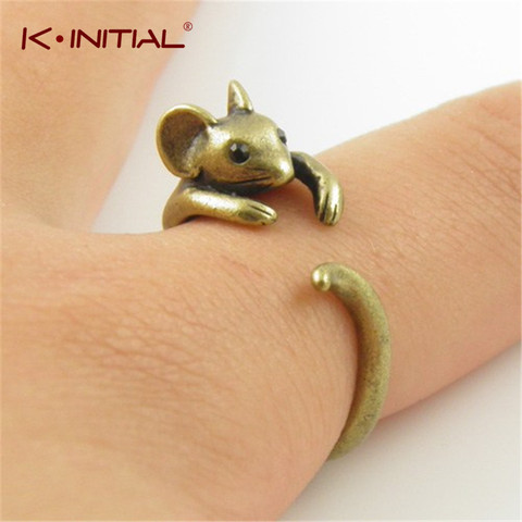 Anillo de dedo Kinitial Chic Vintage Little Mouse para mujeres niños niña Color plata antiguo bronce lindo rata anillos regalo de fiesta, joyería ► Foto 1/6