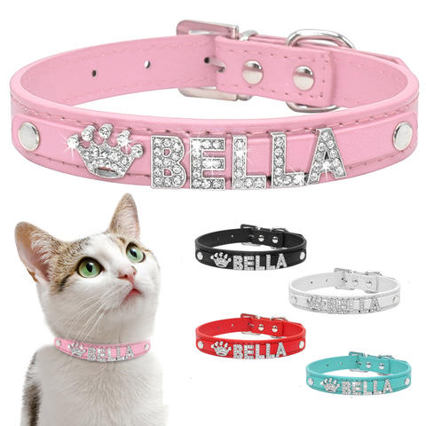 Collar de gato personalizado con diamantes de imitación para cachorro, perros pequeños, Chihuahua, Yorkshire, accesorios de nombre gratis para gatos ► Foto 1/6