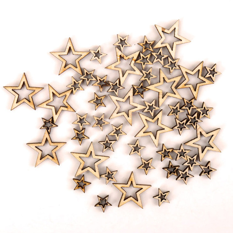 Adornos de Scrapbooking de arte con forma de estrella hueca de madera artesanía hecha a mano accesorios de decoración de bodas DIY 10-20mm 50 piezas ► Foto 1/5