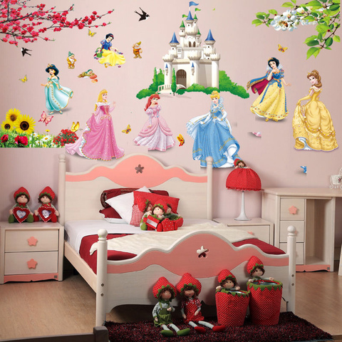Pegatinas de princesa para pared de Castillo para habitación de niños, decoración de dibujos animados DIY, regalo para habitación de niña, medida de altura ► Foto 1/5