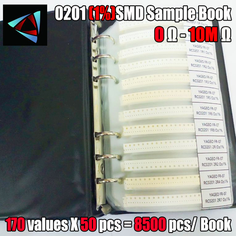 0201 SMD libro de muestra de resistencia 170 valores * 50 Uds = 8500 Uds. 1% 0ohm a 1,5 M Kit surtido de resistencias de Chip ► Foto 1/1