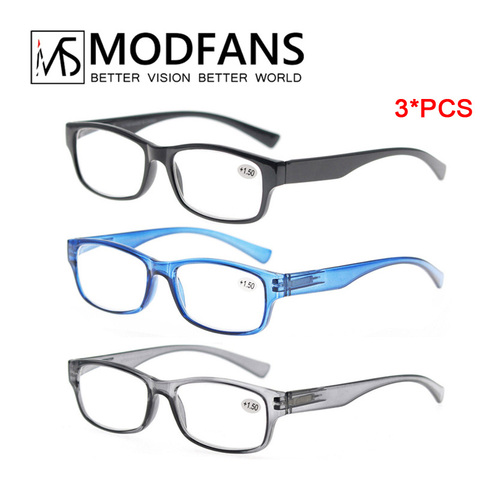 MODFANS-gafas de lectura para hombres y mujeres, lentes de lectura de 3 pares, gafas irrompibles con bisagra de resorte, dioptrías + 0,5 a + 5,0 ► Foto 1/6