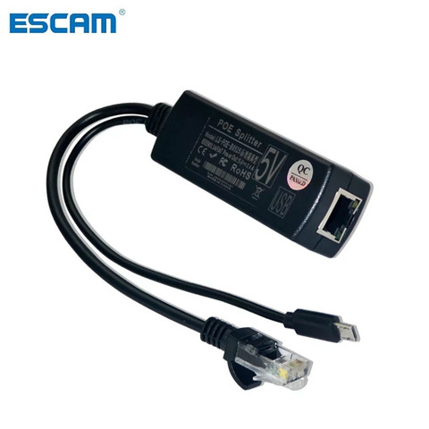 ESCAM 2.5KV Anti-interferencia de potencia sobre Ethernet, 48V a 5V 2.4A 12W POE activo del divisor del Conector Micro USB para Raspberry Pi CCTV ► Foto 1/6