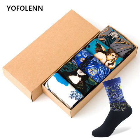 5 par/lote pintura arte calcetines mujeres feliz colorido algodón calcetines Van Gogh Retro aceite famoso mundial pintura calcetines lote (sin caja) ► Foto 1/6