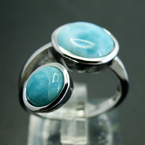 Larimar-anillos de boda de Plata de Ley 925 con diseño antiguo, joyería redonda, Larimar, tamaño 6/7/8/9/10 ► Foto 1/6