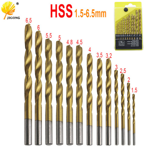 13 unids/lote HSS de alta velocidad de acero de titanio recubierto broca 1/4 vástago 1,5-6,5mm ► Foto 1/6