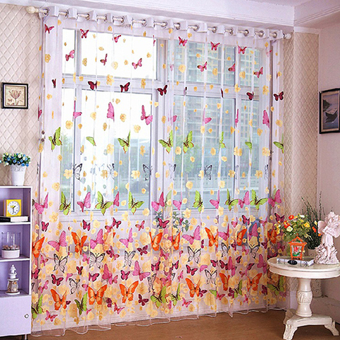 Cortinas de tul con estampado de mariposas para puerta, ventana, balcón, cama, sala de estar, 100x200cm ► Foto 1/1