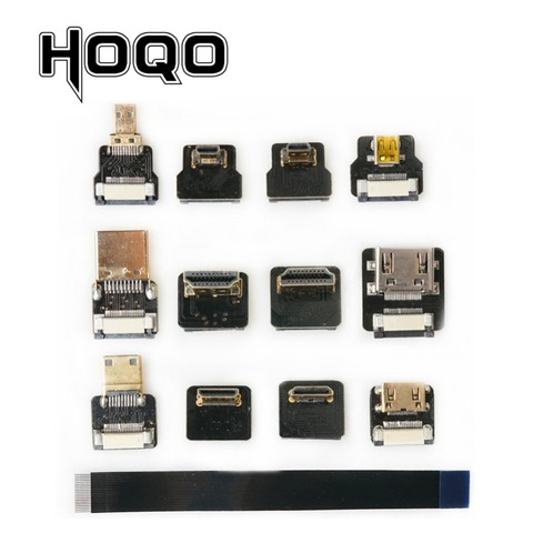 Micro HDMI FPV Mini HDMI 90 grados conector FPC plano HDMI, Cable de cinta FFC de inclinación 20 pines para Drone Gopro DSLR kit de cardán ► Foto 1/3