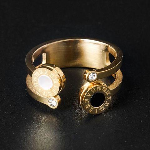 Anillo de cristal austriaco de boda con número romano blanco y negro ahuecado con anillos de dedo abierto de Color dorado para mujer ► Foto 1/6