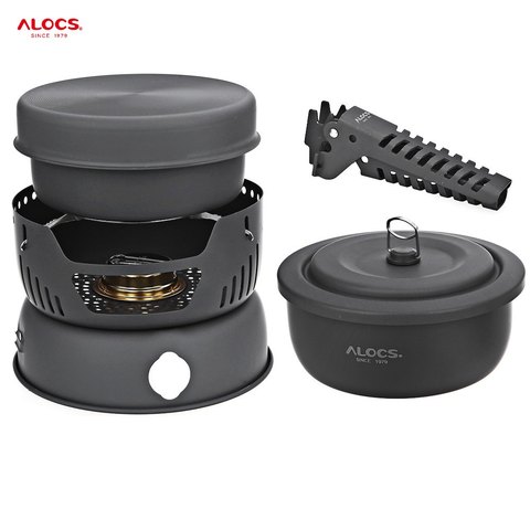 ALOCS-utensilios de cocina al aire libre C05 para 2-4 personas, juego de cocina de Alcohol para Camping, senderismo, Picnic, estufa con olla de agarre ► Foto 1/6