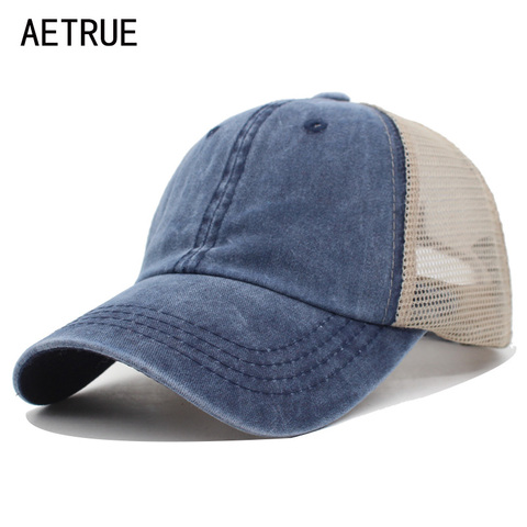 AETRUE verano gorra de béisbol mujeres hombres Gorras Snapback Cap Hip Hop sombrero malla ajustable Casquette sombreros para hombres mujeres papá ► Foto 1/6