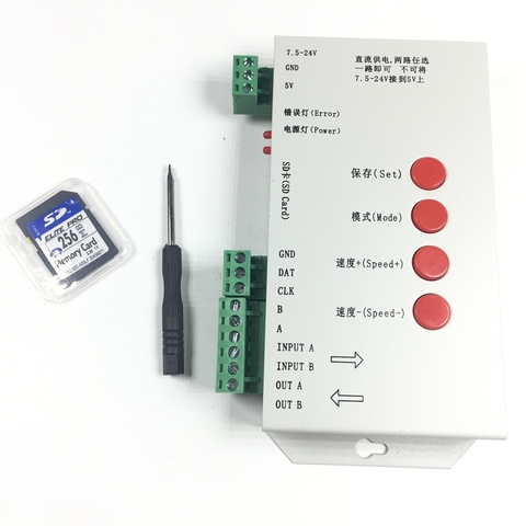 Tarjeta SD T1000S WS2801 WS2811 WS2812B LPD6803 LED, controlador de 2048 píxeles DC5 ~ 24V T-1000S RGB LED ► Foto 1/4