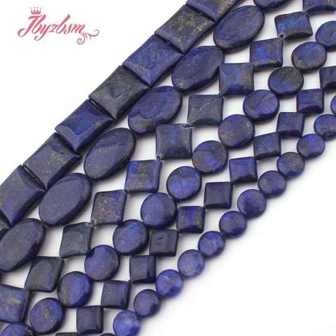 Cuentas de piedra de lapislázuli azul para hacer joyas, redondas, de 8,10,12,20mm, moneda cuadrada, para collar, pulsera, fabricación de joyas, 15 