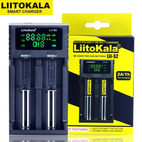 Liitokala Lii-S2 LCD 3,7 V 18650, 18350, 18500, 16340, 21700 20700B 20700, 10440, 14500, 26650, 1,2 V, AAA AA NiMH cargador de batería de litio ► Foto 1/1