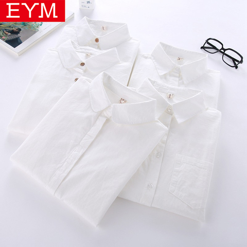 Camisa blanca de manga larga de las mujeres 2022 nueva marca Blusas dama joven Casual camisas de algodón de Color sólido estilo Simple Mujer Tops Blusas ► Foto 1/6