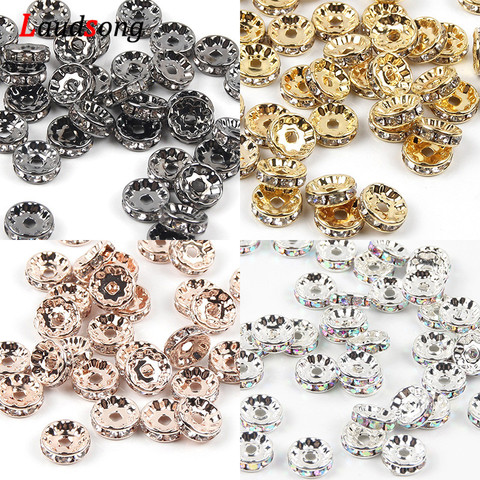 50 Uds 4/6/8/10mm oro rosa AB estrás rondeles cristal espaciador cuentas para hallazgos de joyería hacer DIY pulsera collar ► Foto 1/6