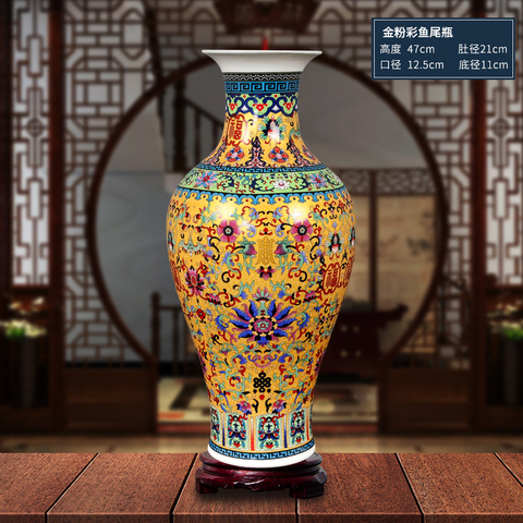 Jingdezhen antigüedad esmalte Gran piso florero de cerámica de estilo europeo chino habitación de decoración de TV florero de armario ► Foto 1/6