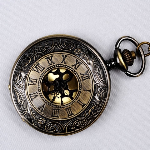 Reloj de bolsillo Steampunk de bronce Vintage para hombre y mujer, collar de cuarzo, reloj de bolsillo y Fob ► Foto 1/6