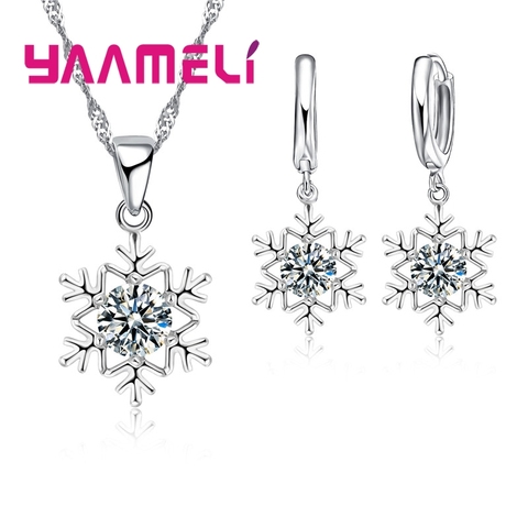 Calificado de copo de nieve de las mujeres de Plata de Ley 925 conjunto de joyas de plata cristal zirconia CZ colgante, collar, pendientes, regalo de fiesta de ► Foto 1/6