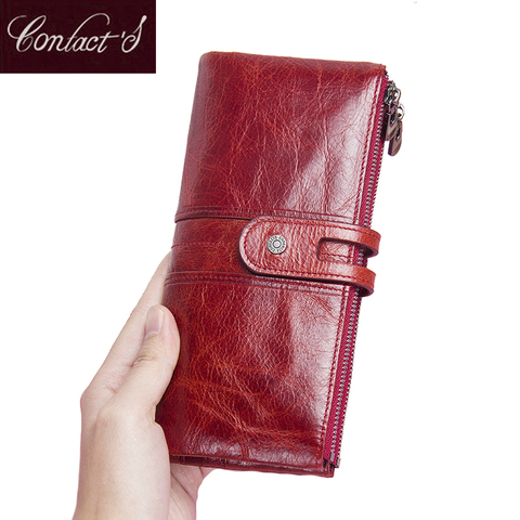 Monedero de gran capacidad para mujer, cartera larga, tarjetero de cuero genuino, cartera con cremallera de mano, monedero de moda ► Foto 1/1