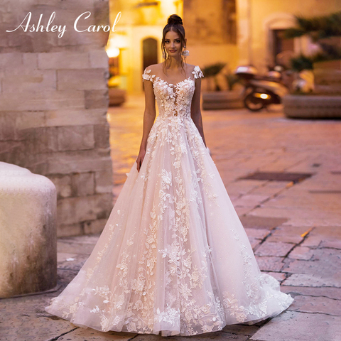 Vestido de novia de línea a de Ashley Carol 2022 sin espalda sin