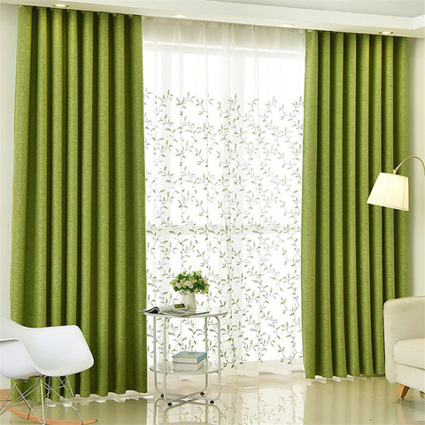 Cortinas opacas verdes con acabado personalizado cortinas opacas y tul para salón de estilo clásico elegante Lino de imitación de algodón cortinas de habitación ► Foto 1/6