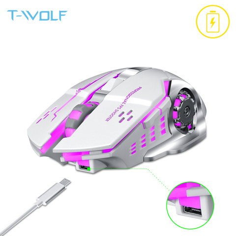 T-WOLF-ratón inalámbrico Q13 para videojuegos silencioso, ergonómico, retroiluminación RGB de 6 teclas, 2400 DPI, para ordenador portátil, Pro ► Foto 1/6