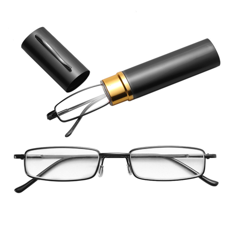 Gran oferta gafas de lectura de resina con marco de acero inoxidable Unisex 1,00-4,00 con caja de tubo plegables antifatiga gafas presbiopes ► Foto 1/6