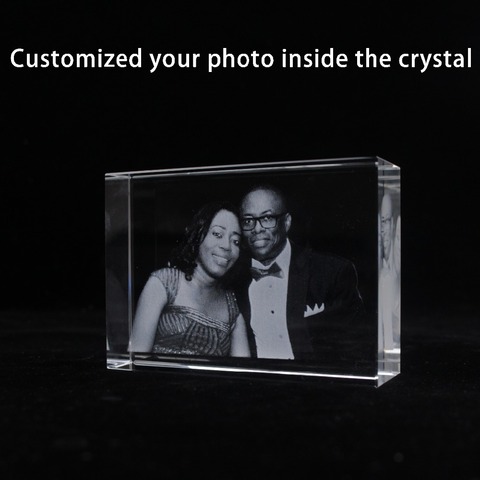 Marco de fotos con grabado láser y foto conmemorativa, bloque de cristal decorativo con personalidad personalizada, aniversario de boda ► Foto 1/1