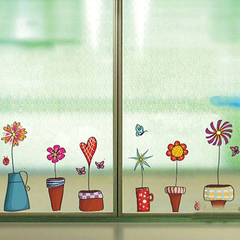 Pegatina de pared de flores para ventana de cocina, pegatinas de mariposas para decoración del hogar, vinilos de pared para niños y habitaciones ► Foto 1/6