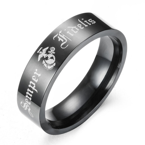 Semper-anillo de acero inoxidable con letra latina para hombre, anillo de infante de marina, Punk, color negro ► Foto 1/6