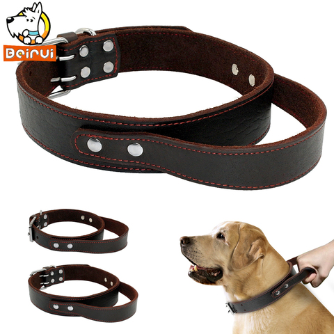 Collar de cuero auténtico para perros medianos y grandes, correa de entrenamiento para perros, Pitbull, con Control rápido ► Foto 1/6