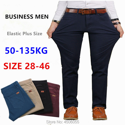 Pantalones de los hombres de negocios Pantalón recto de algodón elástico para hombre elástico Slim Fit Casual grande de talla grande 42 44 46 negro caqui rojo azul pantalón ► Foto 1/6