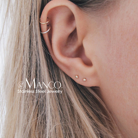 E-Manco estilo coreano pendientes de acero inoxidable para mujer minimalista pequeños aretes de tachuela conjunto de joyería de moda ► Foto 1/3