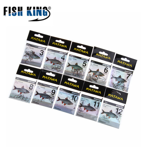 FISH KING Size3-Size12 KATANA 50 unids/lote, anzuelo de pesca de acero al carbono con alimentador, aparejos de pesca anzuelo ► Foto 1/6