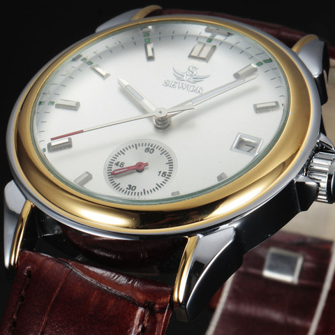 Reloj de pulsera mecánico automático de cuero masculino de lujo con diseño de marca sewor ► Foto 1/6