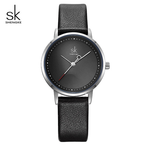 Shengke-Reloj de pulsera de cuero de moda para Mujer, accesorio de marca de lujo, de cuarzo, negro, 2022 SK ► Foto 1/6