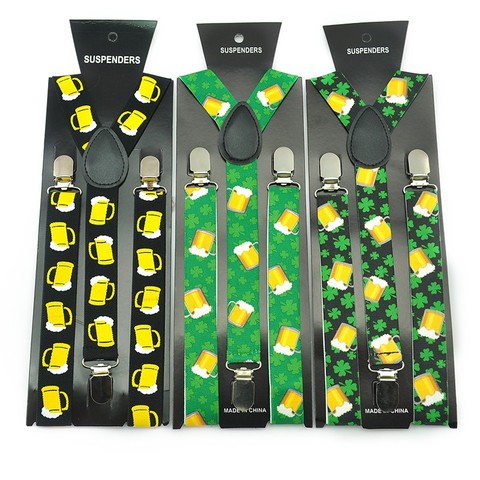 Hombres Mujeres Unisex Clip-on Suspenders Liga delgada elástica 1 pulgada de ancho 5 diseño mezcla amarillo cerveza copa verde hoja tirantes Correa ► Foto 1/6