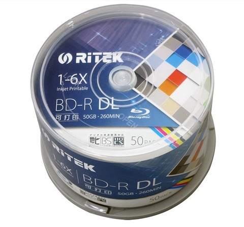 10 unids/pack BD-R 50G- RITEK BD-R 1-6X 50GB BDR disco imprimible Blue-ray BD-R disco en blanco 100% de Ritek (Taiwan) ► Foto 1/2