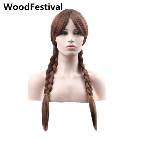 Woodfestival doble trenza peluca Cosplay marrón/Rubio pelucas sintéticas para las mujeres peluca resistente al calor del pelo princesa ► Foto 1/6