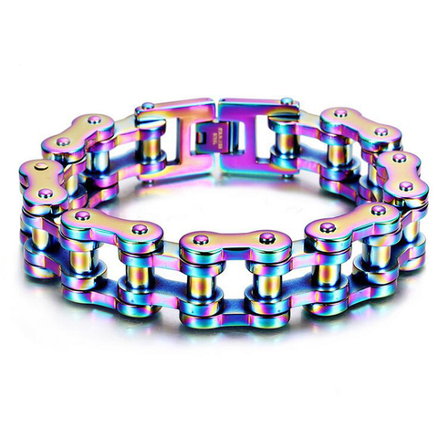 Pulsera de cadena de motocicleta de 19mm para hombre, brazalete de acero de titanio para Arco Iris azul, Punk, Rock ► Foto 1/6