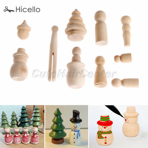 Juego de muñecos de madera con clavija para decoración, muñeco de nieve, árboles de Navidad, Montessori, para personas de madera, sin pintar, decoración Natural, Hicello ► Foto 1/6