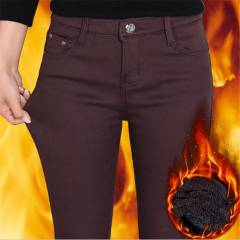 WKOUD mujer invierno cálido pantalones engrosamiento de lana flaca lápiz Pantalones mujer estiramiento Leggings sólido de talla grande Streetpants P8572 ► Foto 1/6