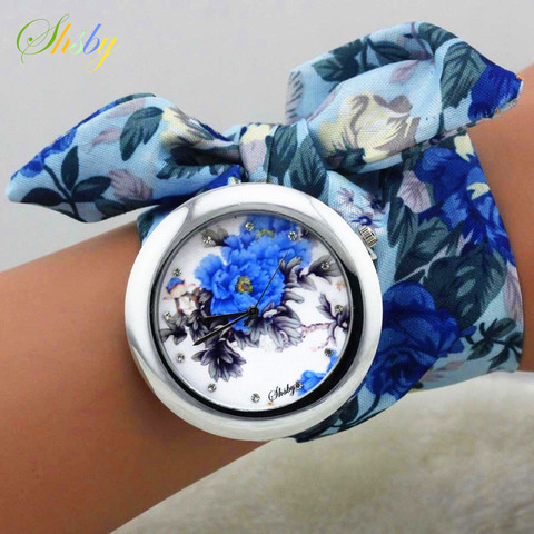 Shsby 2017 Nuevas Señoras del diseño del paño de la flor de moda de las mujeres reloj de vestir de alta calidad de la tela dulce reloj muchachas reloj ► Foto 1/6