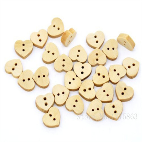 50 Uds 13x11mm 2 agujeros botones de madera con corazones, para coser, Scrapbooking, embellecedores, manualidades, 7NK46 ► Foto 1/3