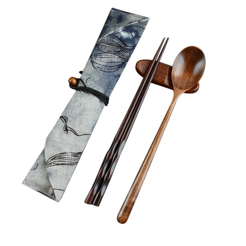 Juego de palillos y cucharas hechas a mano, de madera Natural japonesa, con bolsillo para regalo, conjunto de palillos de bambú, 1 par ► Foto 1/6