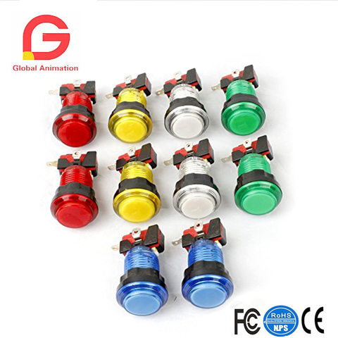 Botón pulsador para Arcade con luz LED, Mame, multicolor, 5 colores, 10 unidades ► Foto 1/5